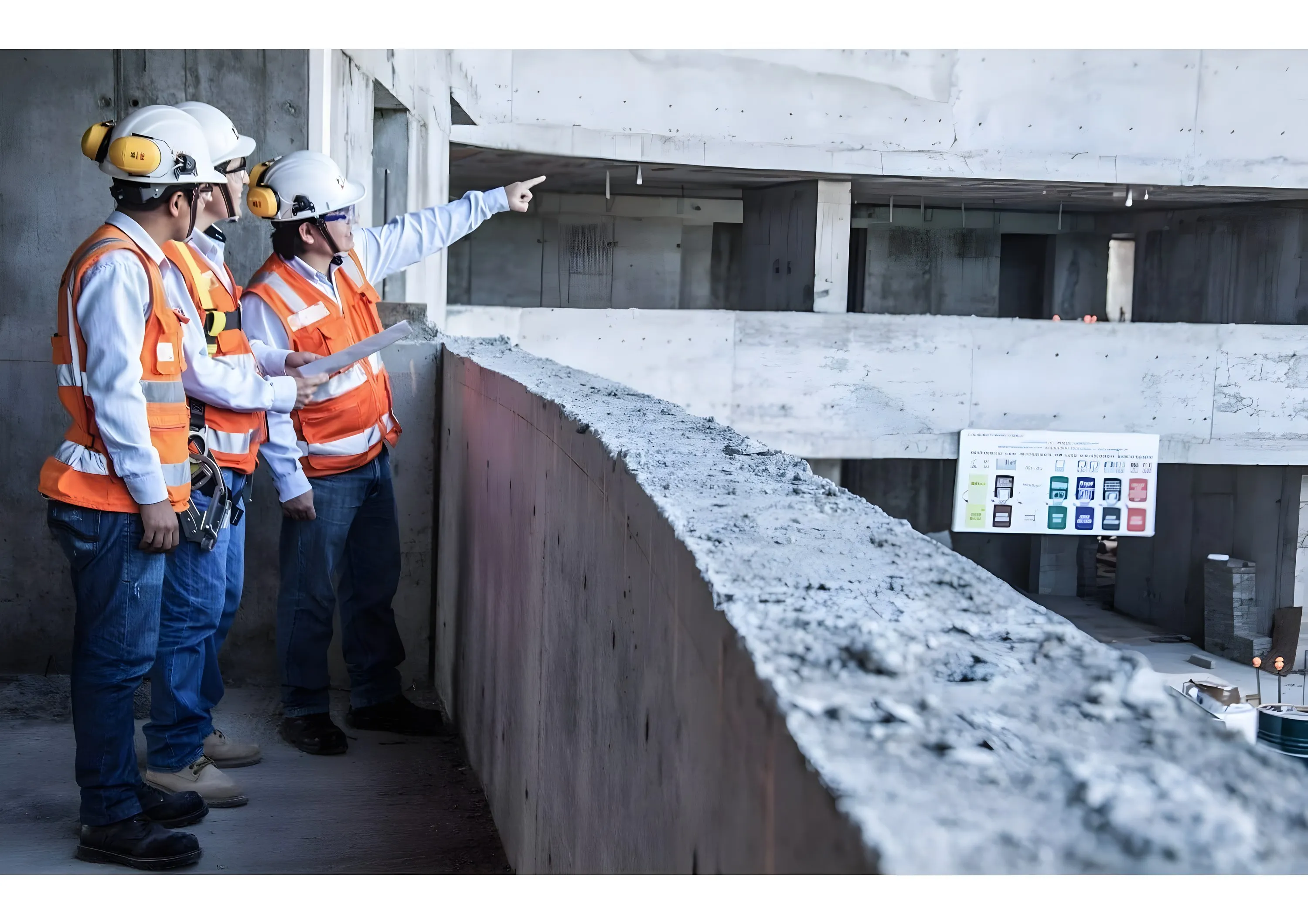 Supervisores revisando una estructura de concreto